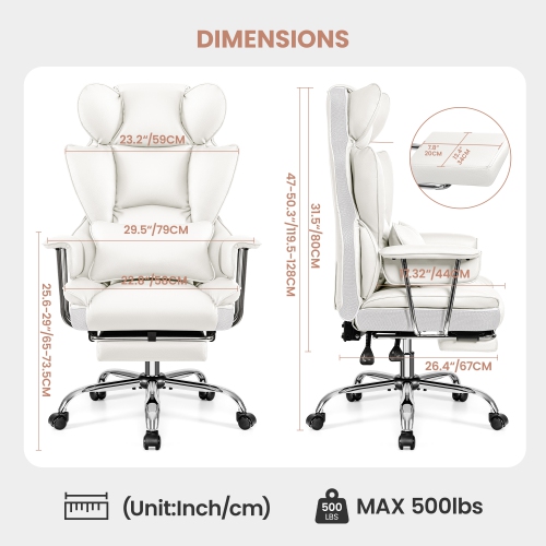 Coolhut Office Chair, Big & Tall Executive Office Chair with Footrest, Beautiful PU Leather Computer Chair, Ergonomic Reclining Chair High Back with