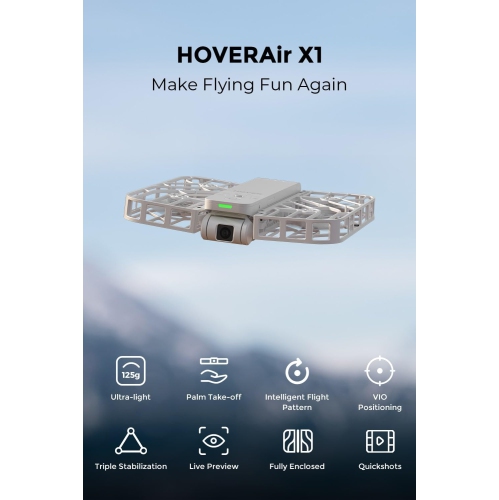 Open Box - HOVERAir X1 Self-Flying Camera, Pocket-Sized Drone HDR Video Capture with Palm Takeoff, Intelligent Flight Paths & Many More - White