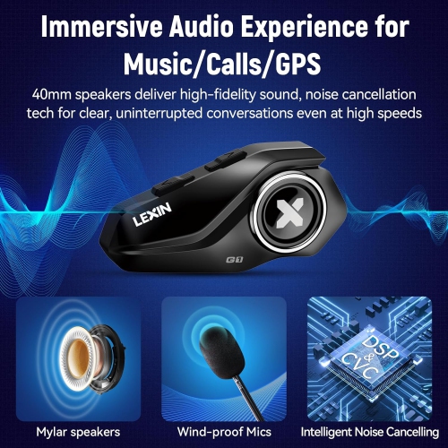 LEXIN G1 Motorcycle Bluetooth Headset with 2 Type Mics, Waterproof and Hands-Free Call/Music by LEXIN - Open Box condition - Image 2