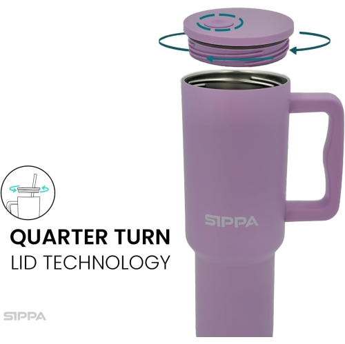 Gobelet 40&nbsp;oz de SIPPA avec paille et couvercle, gobelet réutilisable en acier inoxydable, gobelet isolé sous vide à double paroi avec poignée,