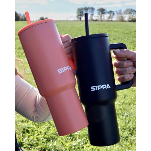 Gobelet 40&nbsp;oz de SIPPA avec paille et couvercle, gobelet réutilisable en acier inoxydable, gobelet isolé sous vide à double paroi avec poignée,