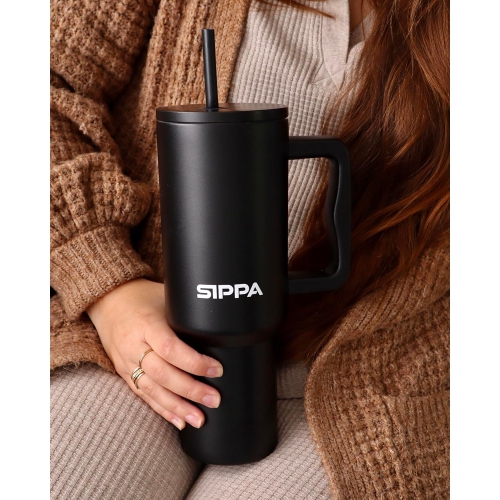 SIPPA 40 oz Tumbler with Straw and Lid, Reusable Stainless Steel Tumbler Cup, Double Wall Vacuum Insulated Tumbler with Handle,Leak Proof Travel Mug
