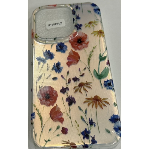 Étui transparent pour iPhone 15 Pro avec motif floral en relief; Étui protecteur mince en TPUR de 6,7&nbsp;po