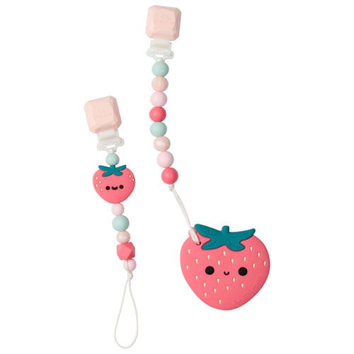 Ensemble avec attache-tétine et jouet de dentition en forme de fraise de Loulou Lollipop