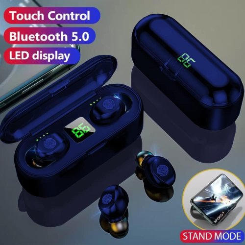 Fully Wireless 5.0 Rechargeable IPX7 Waterproof Earbud Headphones w Microphone, 2000mAh USB Smart Dual Case/Stand Surround Stereo Bass and Passive