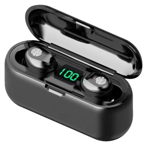 Fully Wireless 5.0 Rechargeable IPX7 Waterproof Earbud Headphones w Microphone, 2000mAh USB Smart Dual Case/Stand Surround Stereo Bass and Passive No