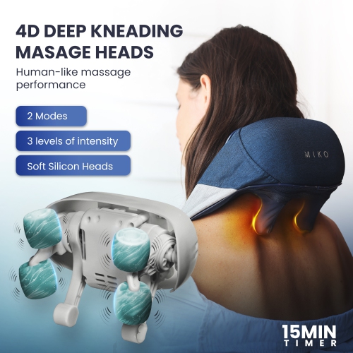 Appareil de massage shiatsu pour le cou et le dos de Miko mains libres avec chaleur apaisante – Contrôle par application