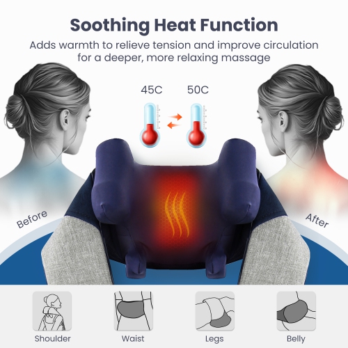 Appareil de massage shiatsu pour le cou et le dos de Miko mains libres avec chaleur apaisante – Contrôle par application