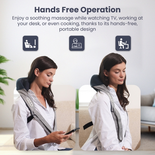 Appareil de massage shiatsu pour le cou et le dos de Miko mains libres avec chaleur apaisante – Contrôle par application