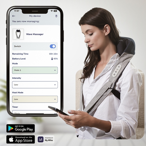 Appareil de massage shiatsu pour le cou et le dos de Miko mains libres avec chaleur apaisante – Contrôle par application