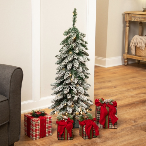 NORTHLIGHT  Pre-Lit Pencil Flocked Alpine Artificial Christmas Tree - 3.5' - Clear Lights