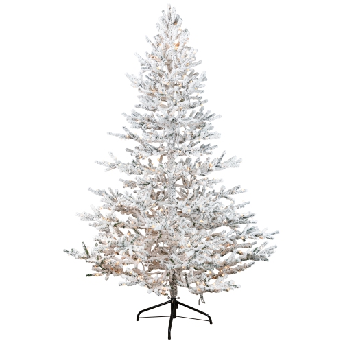 Pre-Lit Medium Flocked IPT Artificial Garden Christmas Tree - 6.5' - Warm White LED Lights