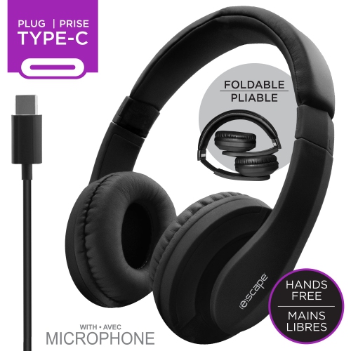 Escape - Wired Headphones with Type-C Connector, Built-in Microphone, Black