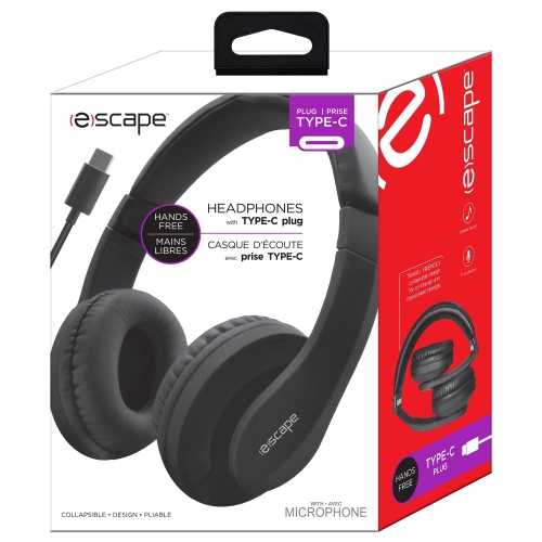 Escape - Wired Headphones with Type-C Connector, Built-in Microphone, Black