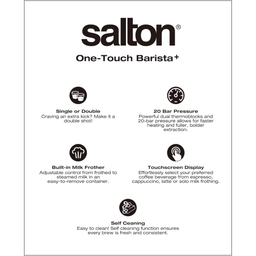 Salton - Barista+ 3 in 1 Espresso Machine, Removable Milk Container, Stainless Steel