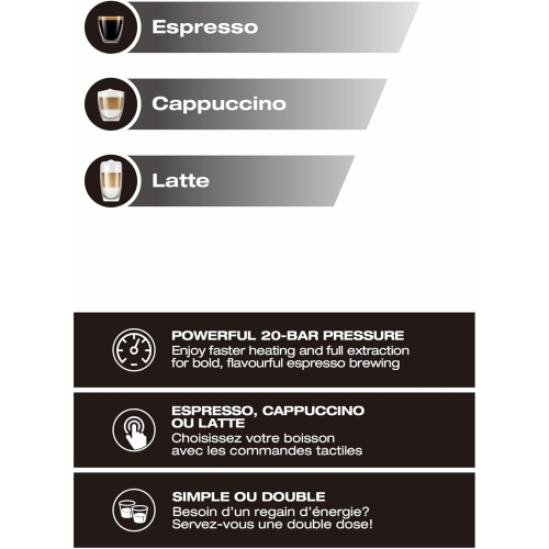 Salton - Barista+ 3 in 1 Espresso Machine, Removable Milk Container, Stainless Steel