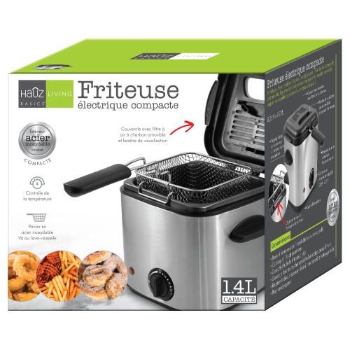 Hauz - Compact Electric Fryer, 1.4L Capacity, Adjustable Temperature, Stainless Steel