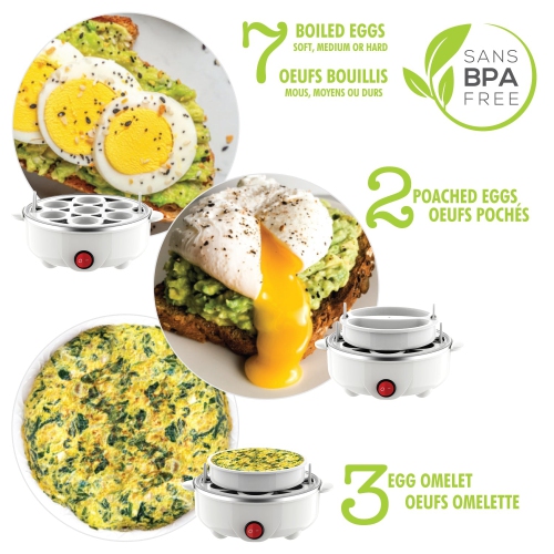 Hauz - 3 in 1 Egg Cooker, Boiled, Poached or Omelette, BPA Free, White