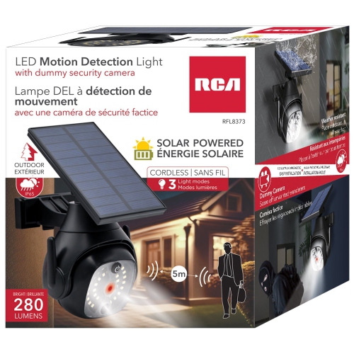RCA - Solar Powered Outdoor LED Light with Motion Sensor and Dummy Camera, Black