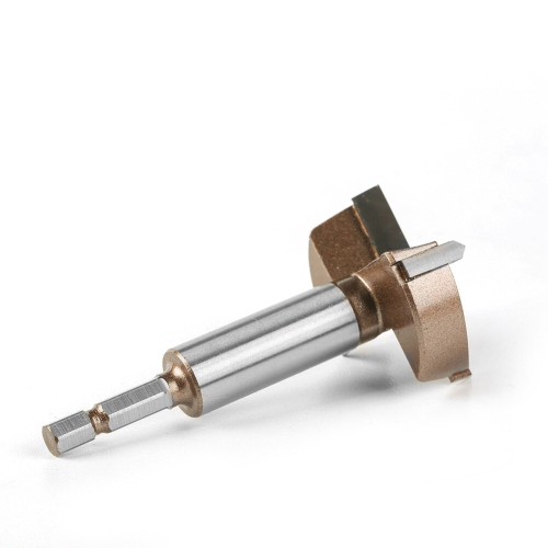 10mm to 50mm Professional Hexagonal Shank Woodworking Hinge Boring Bit Tungsten Carbide Blade Three-Tooth Double Blade Design Multiple Sizes