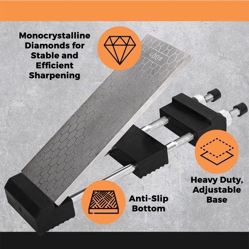 Diamond Sharpening Stone Set with Adjustable Non-Slip Holder 8 Inch 400/1000 Grit Fine Double-Sided Plate Whetstone Knife Tools