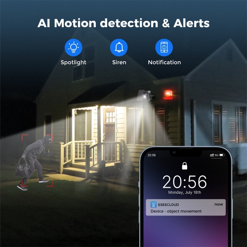 Hiseeu C90B 4MP Solar WIFI IP Camera Full Color Night Vision IP65 Waterproof AI Motion Detection Two-Way Audio 100% Wireless Eseecloud App Smart Home