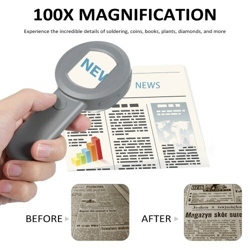 HM020 16MP 100X High Definition Handheld Microscope Magnifying Glass Digital Magnifier Device with 2-inch IPS Screen 8 LED Lights USB Connectivity