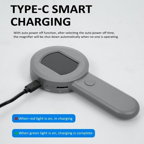 HM020 16MP 100X High Definition Handheld Microscope Magnifying Glass Digital Magnifier Device with 2-inch IPS Screen 8 LED Lights USB Connectivity