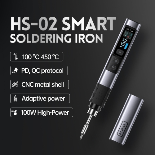 FNIRSI HS-02 Smart Soldering Iron High-Power 100W with Quick Charging PD/QC Protocol Wide Temperature Range 180-842F Featuring Adaptive Power