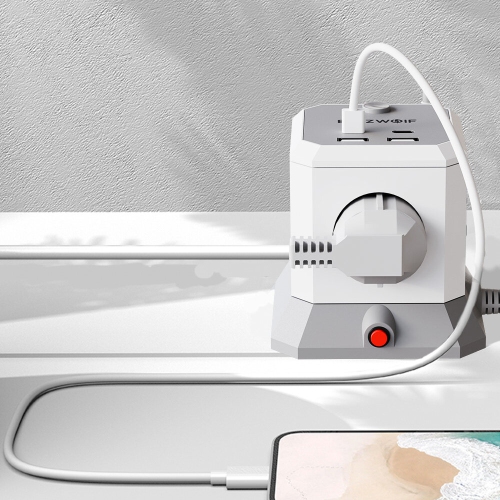 BlitzWolf BW-EC1 8-in-1 Vertical Cube EU Socket Plug Power Outlet Extender with 4 AC Outlets / 2 USB-A / 2 USB-C for MacBook iPad Game Office Home