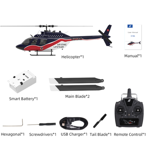 Eachine E186 1:27 Bell-206 Scale 2.4G 6CH Altitude Hold Optical Flow Positioning Dual Brushless Motor RC Helicopter