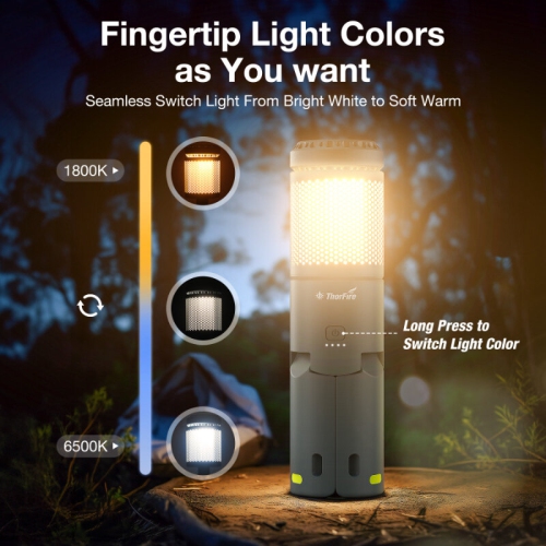 Lanterne de camping rechargeable VP-CL03 de Thorfire, trépied de lampe portatif, gradateur à 3 couleurs, lanterne extensible et étanche IPX7 avec