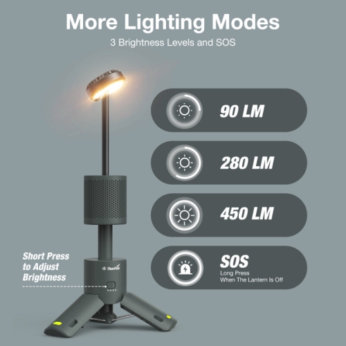 Lanterne de camping rechargeable VP-CL03 de Thorfire, trépied de lampe portatif, gradateur à 3 couleurs, lanterne extensible et étanche IPX7 avec