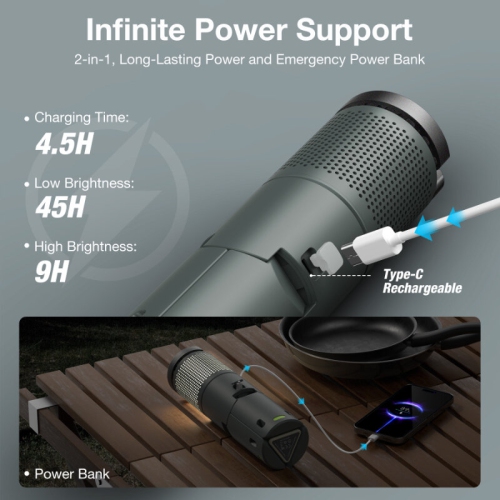 Lanterne de camping rechargeable VP-CL03 de Thorfire, trépied de lampe portatif, gradateur à 3 couleurs, lanterne extensible et étanche IPX7 avec