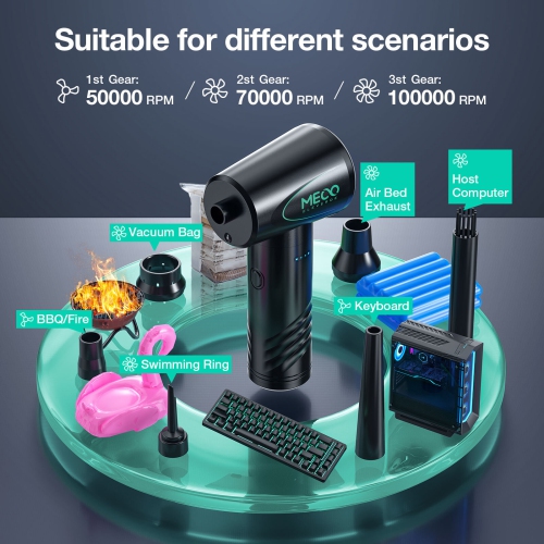 MECO ELEVERDE Compressed Air Duster, Air Blower with LED Light, 3-Gear to 100000RPM, Electric Air Duster for PC/Keyboard Cleaner, Reusable Cordless