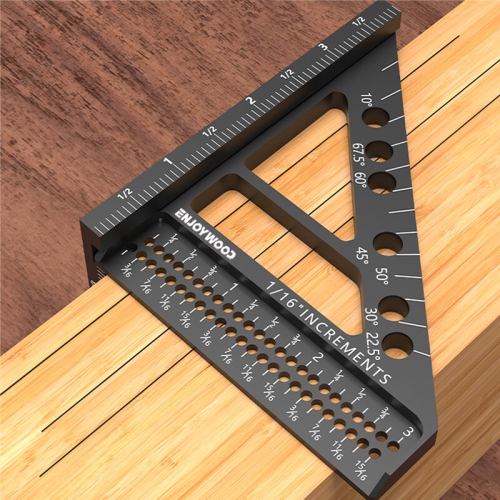 ENJOYWOOD 3D Multi-Angle Measuring Ruler Square Protractor Hole Positioning Inch/MM Imperial Metric Durable Aluminum Alloy T-Type Triangle Scriber