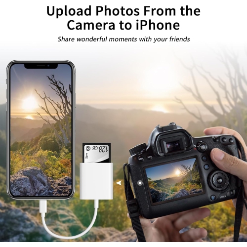 SD Card Reader for iPhone iPad Camera,Dual Card Slot Memory Card Reader Supports SD and TF Card Trail Camera Viewer Sd Card Adapter Portable Micro Sd