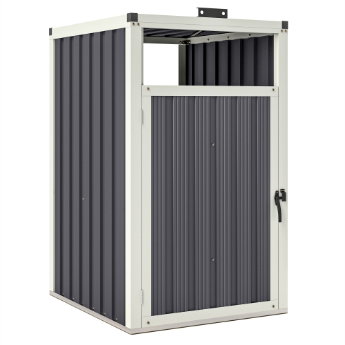OUTSUNNY  Single Garbage Bin Shed, 29" X 32" X 48" Outdoor Storage Shed \w Lockable Door And 180° Openable Lid, Galvanized Garbage Cabinet For