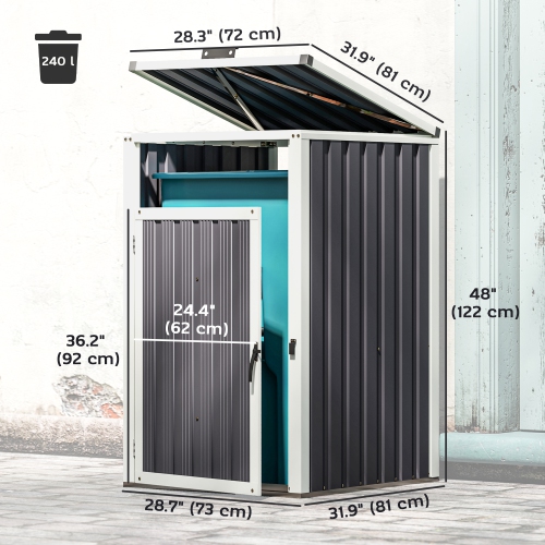 Outsunny Single Garbage Bin shed , 29" x 32" x 48" Outdoor Storage shed with Lockable Door and 180° Openable Lid, Galvanized Garbage Cabinet for