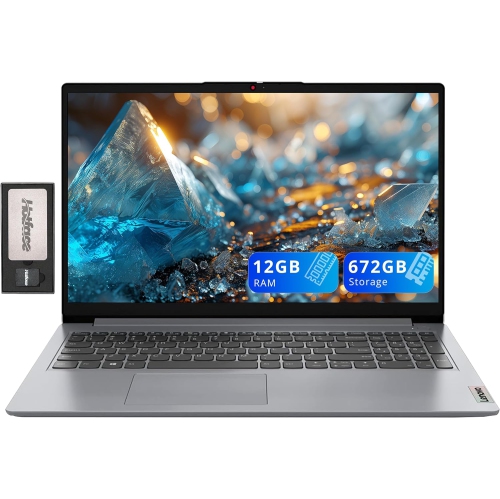 LENOVO  Ideapad 1 15.6" HD Anti-Glare Laptop, Intel Celeron N4500, 672GB Storage(512GB SSD+160GB Docking Station Set), 12GB Ram, Intel Uhd Graphics