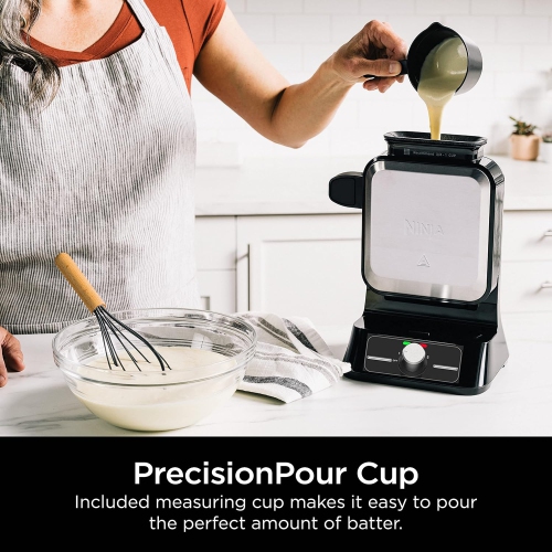 Ninja BW1000C Belgian Waffle Maker, Nonstick, 5 Shade Settings, Easy to Clean, Black/Silver, 12 inch