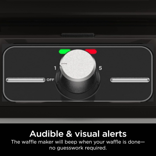 Ninja BW1000C Belgian Waffle Maker, Nonstick, 5 Shade Settings, Easy to Clean, Black/Silver, 12 inch