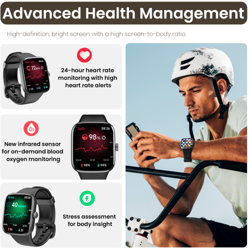 TOZO Smartwatch 1.85'' HD AMOLED Square Smart Watch Waterproof 7 Days Battery Life Bluetooth Call Sports Sleep Fitness Tracker-Black