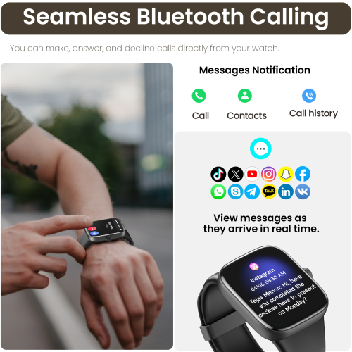 TOZO Smartwatch 1.85'' HD AMOLED Square Smart Watch Waterproof 7 Days Battery Life Bluetooth Call Sports Sleep Fitness Tracker-Black