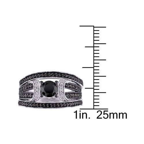 1.28 Carat Black Diamond Engagement Ring and Wedding Band Set in Sterling Silver