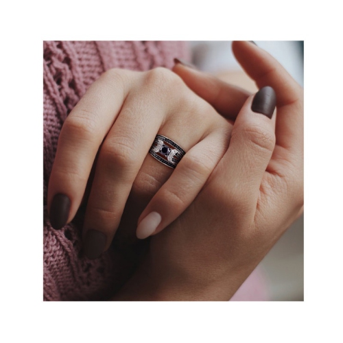 1.28 Carat Black Diamond Engagement Ring and Wedding Band Set in Sterling Silver