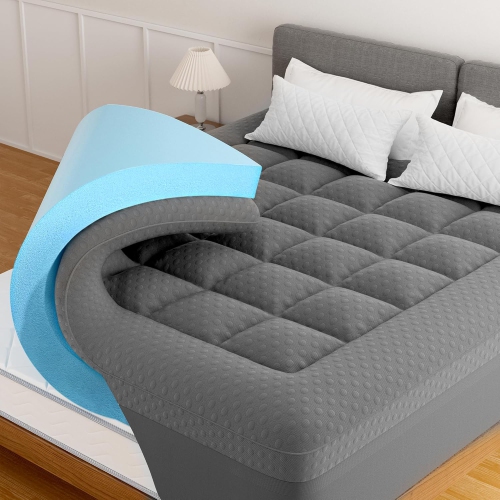 CoolHut Mattress Topper Queen Size 3-Inch Dual-Layer Mattress Topper with 1-Inch Pillow Top and 2-Inch Cooling Gel Memory Foam, For Back Pain Relief,