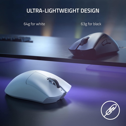 Razer DeathAdder V3 Pro Wireless Gaming Mouse: 63g Lightweight Ergonomic - 30K DPI Optical Sensor - Up to 90 Hr Battery - USB-C Charging - White