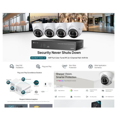 TP-Link VIGI NK4P-T4425-2T 4MP Full-Color Turret IPC & 4 Channel PoE+ NVR KIT