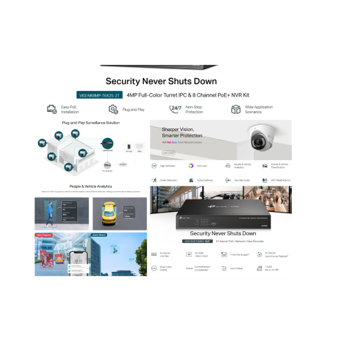 TP-Link VIGI NK8MP-T6425-2T 4MP Full-Color Turret IPC & 8 Channel PoE+ NVR KIT